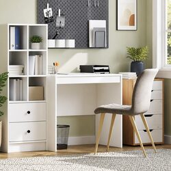 White Writing Desk Compact Home Office Study Table Engineered Wood Modern