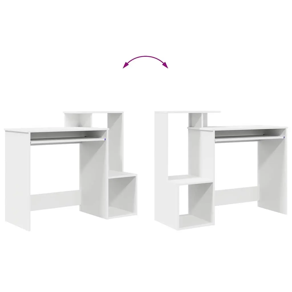 White Desk with Drawer Engineered Wood Rectangular Computer Workstation Storage