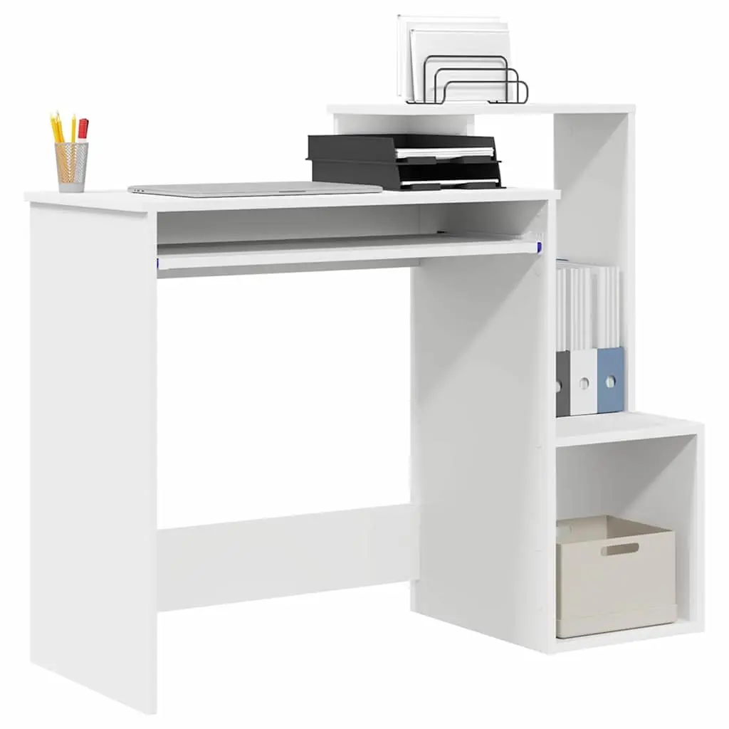 White Desk with Drawer Engineered Wood Rectangular Computer Workstation Storage