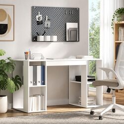 Compact White Desk with Shelf 130 x 50.5 x 75 cm