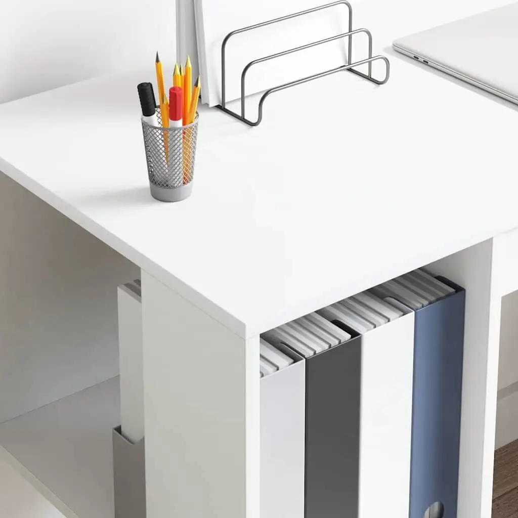 Desk White 130 x 50.5 x 75 cm Storage Office Computer Workspace