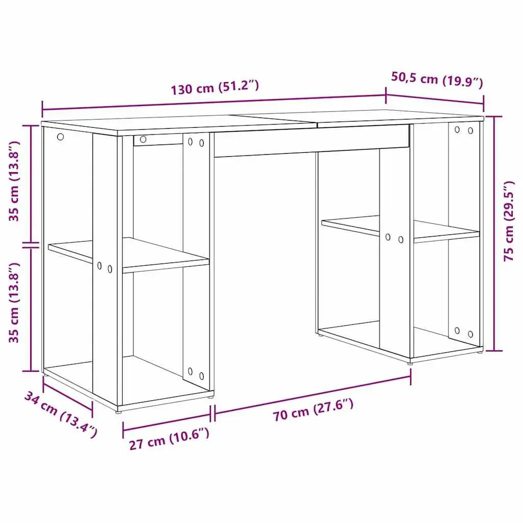 Desk White 130 x 50.5 x 75 cm Storage Office Computer Workspace