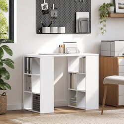 Compact White Writing Desk with Integrated Shelves