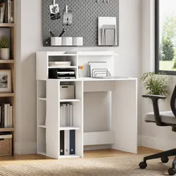 Compact and Modern White Desk with Shelf 90 x 48 x 101.5 cm