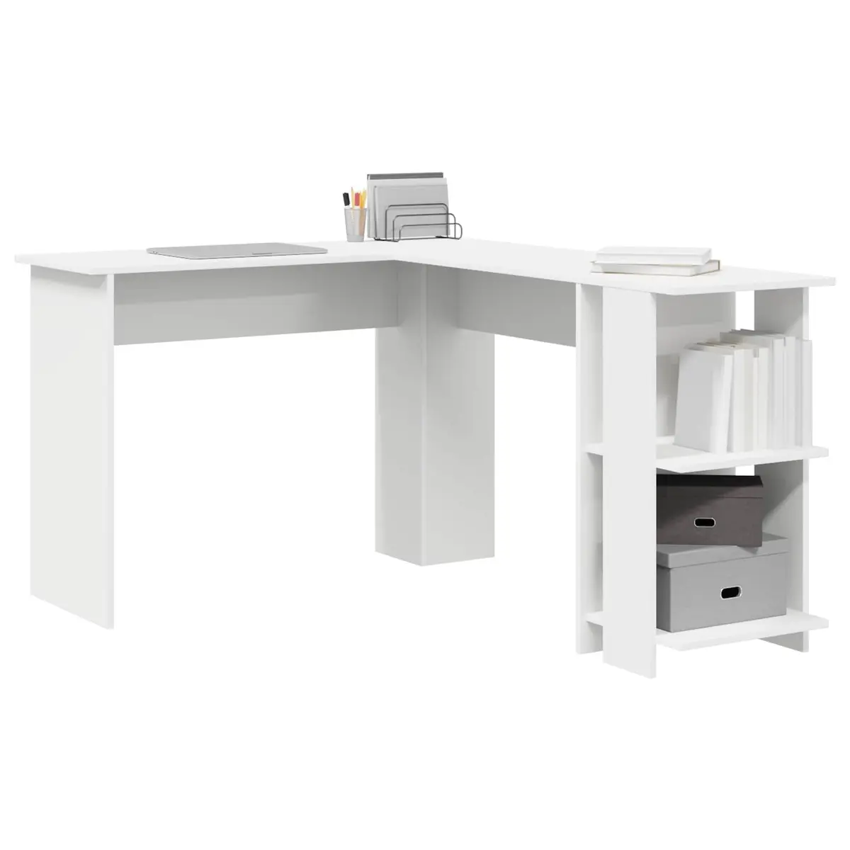 Corner Desk White 140 x 113.5 x 75 cm Engineered Wood Home Office Workstation