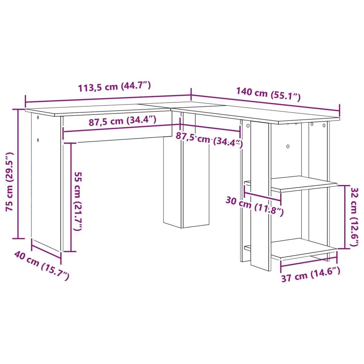 Corner Desk White 140 x 113.5 x 75 cm Engineered Wood Home Office Workstation