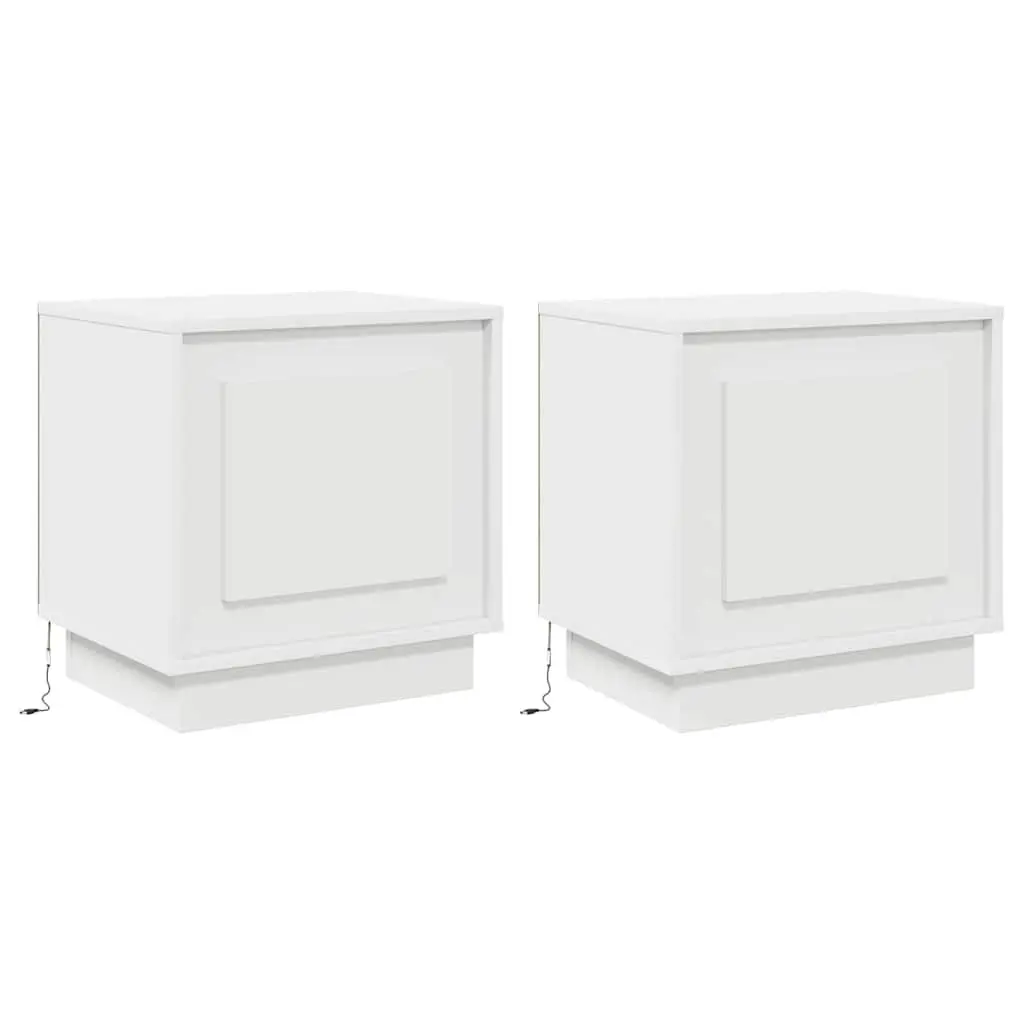 Bedside Cabinet White Engineered Wood 2 Piece LED USB Storage
