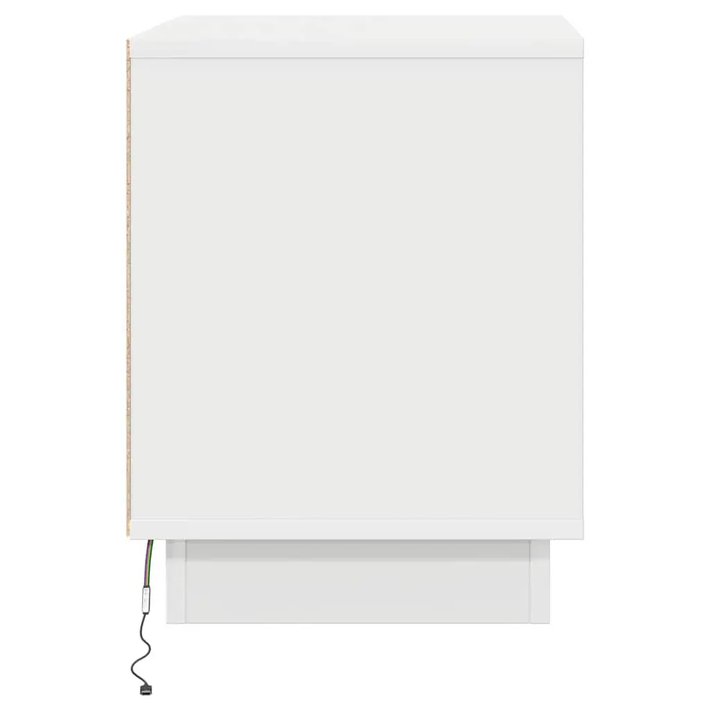 Bedside Cabinet White Engineered Wood 2 Piece LED USB Storage