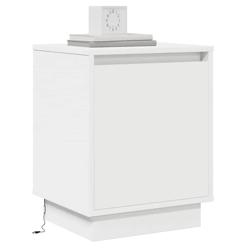 Bedside Cabinet White 2 Piece Engineered Wood Hinge Door USB LED Lighting