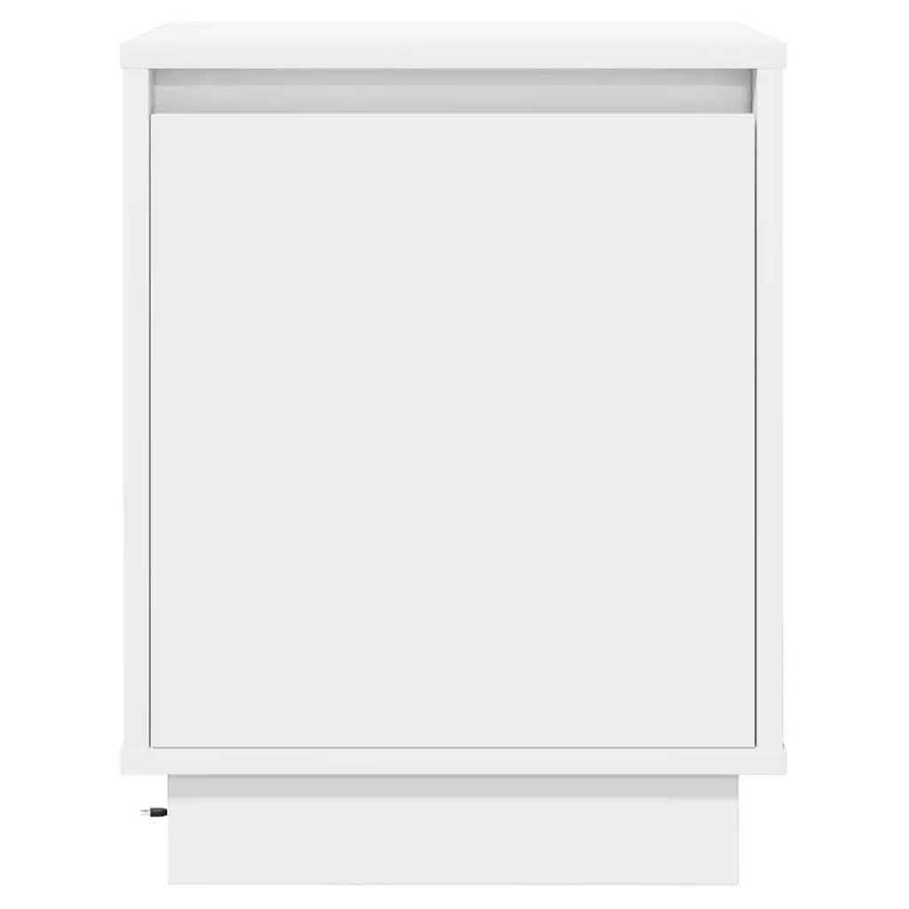 Bedside Cabinet White 2 Piece Engineered Wood Hinge Door USB LED Lighting