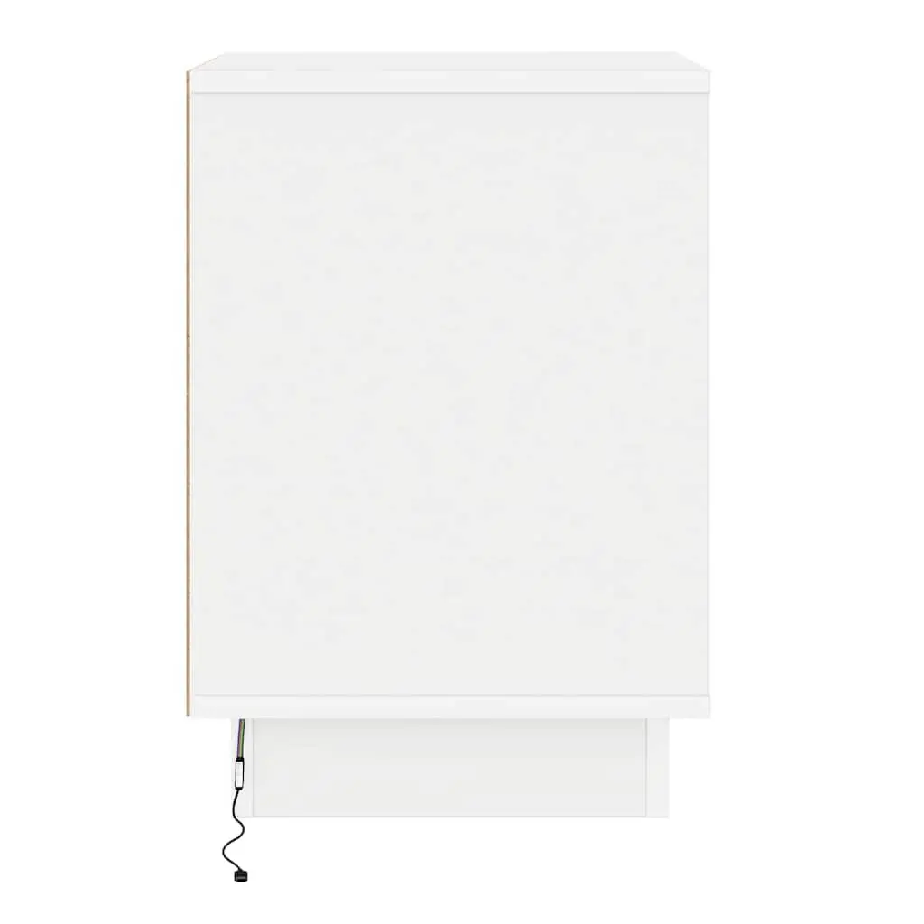 Bedside Cabinet White 2 Piece Engineered Wood Hinge Door USB LED Lighting