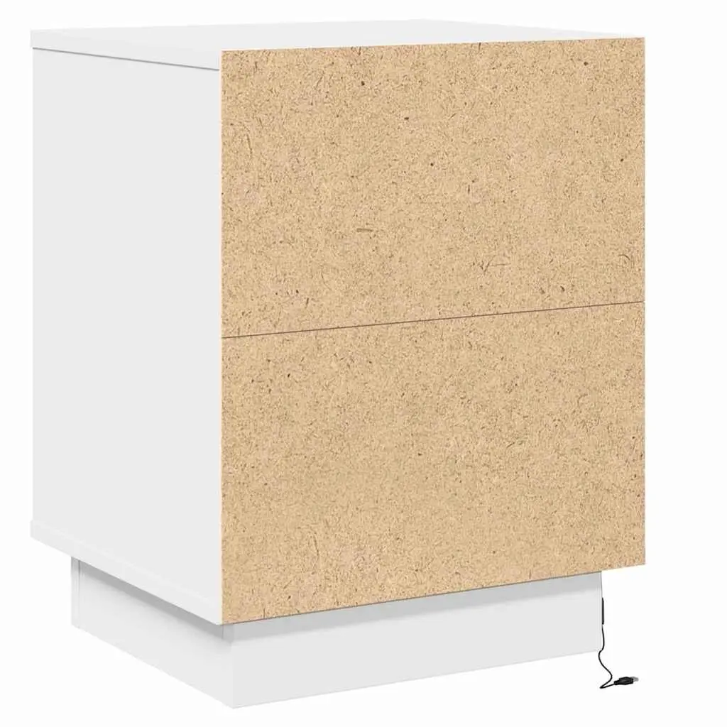 Bedside Cabinet White 2 Piece Engineered Wood Hinge Door USB LED Lighting