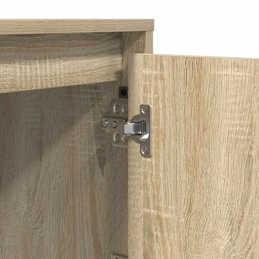 Bedside Cabinet Brown 2 Piece Modern Bedroom Storage Hinge Door USB LED Light