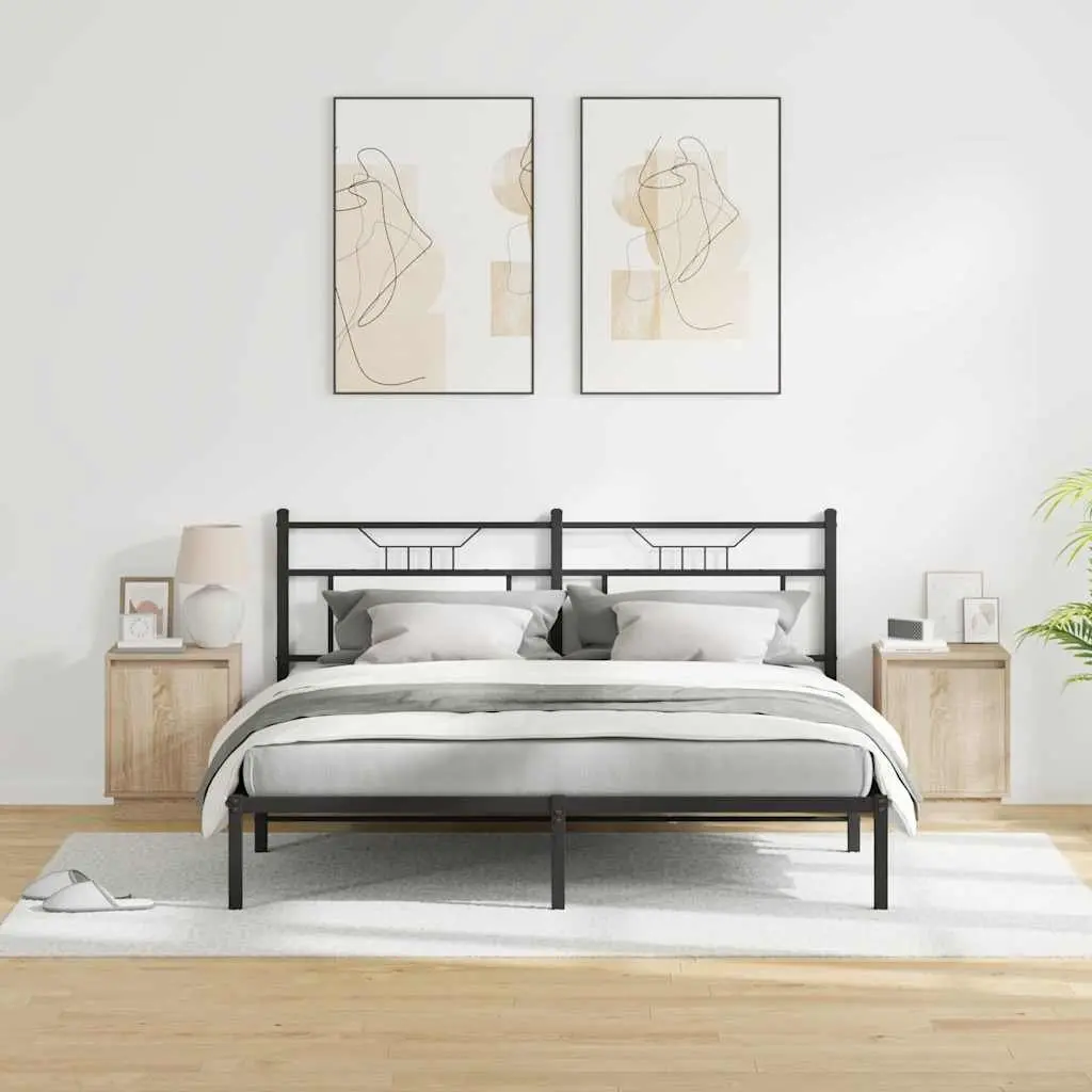 Bedside Cabinet Brown 2 Piece Modern Bedroom Storage Hinge Door USB LED Light