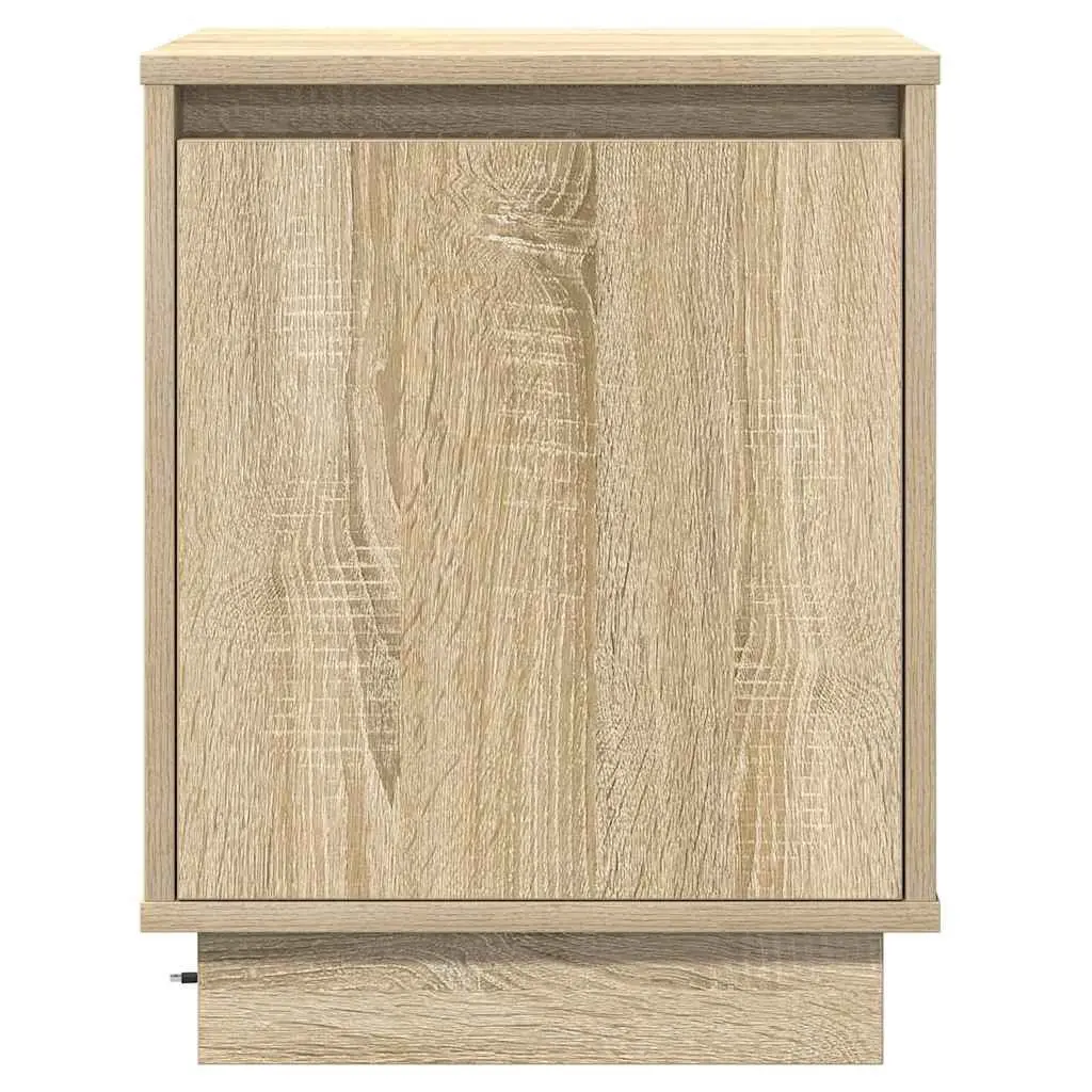 Bedside Cabinet Brown 2 Piece Modern Bedroom Storage Hinge Door USB LED Light