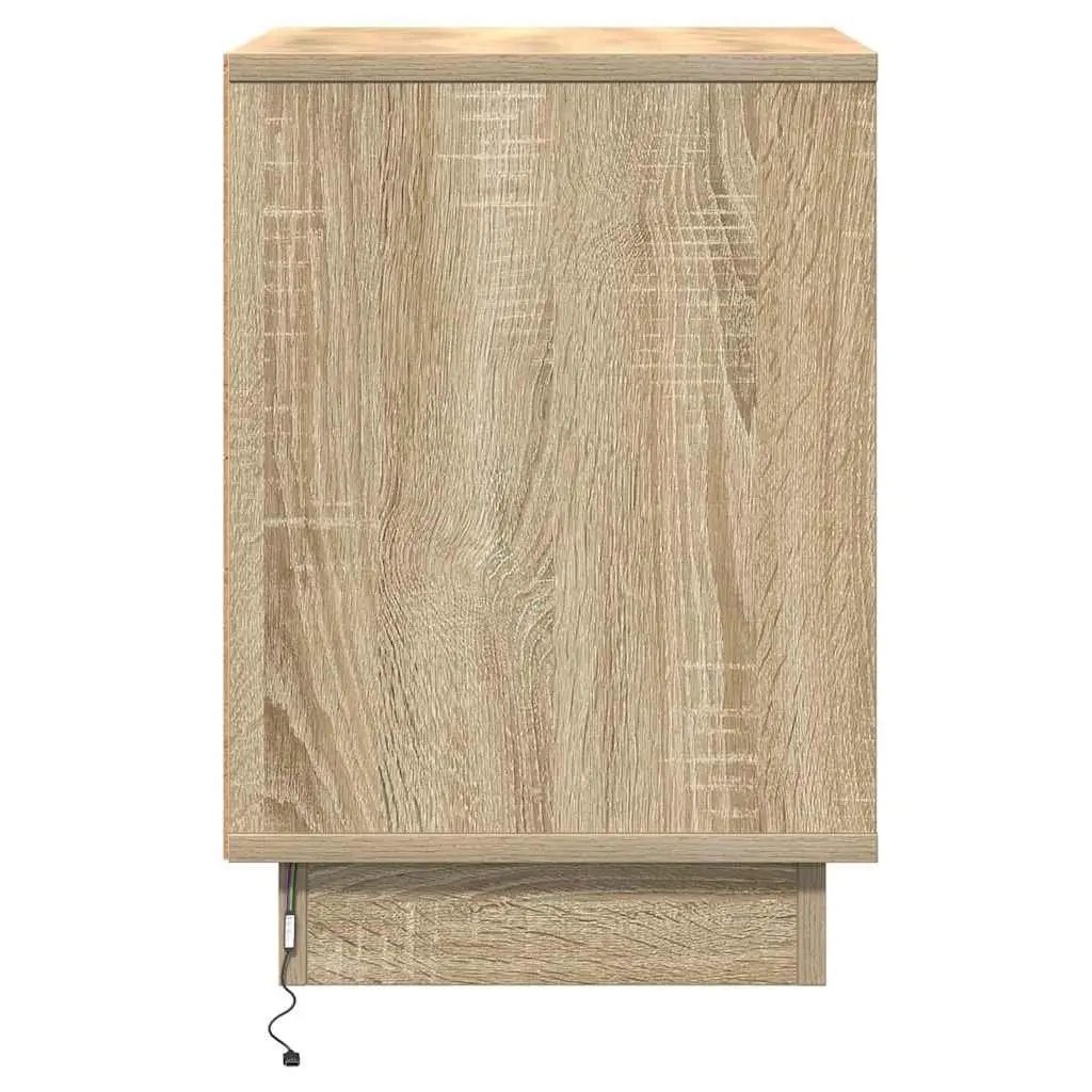 Bedside Cabinet Brown 2 Piece Modern Bedroom Storage Hinge Door USB LED Light