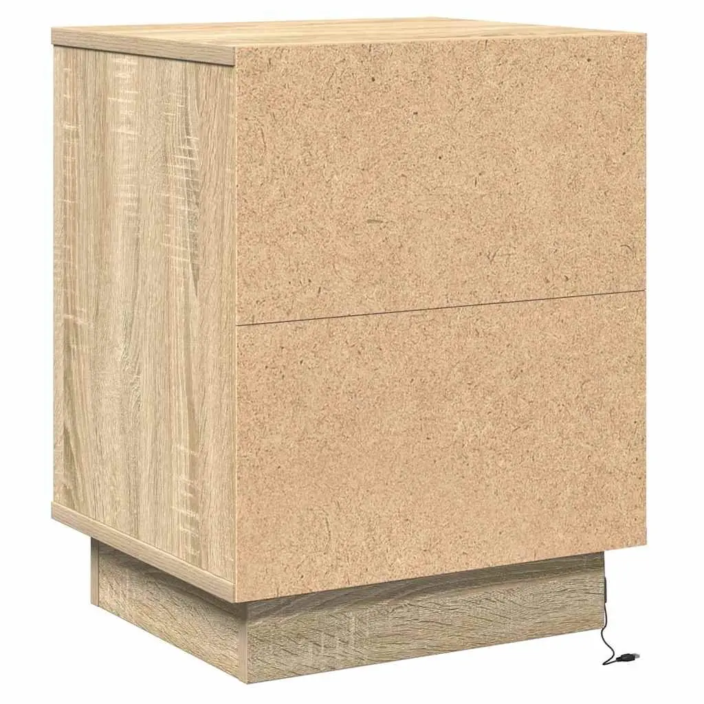 Bedside Cabinet Brown 2 Piece Modern Bedroom Storage Hinge Door USB LED Light