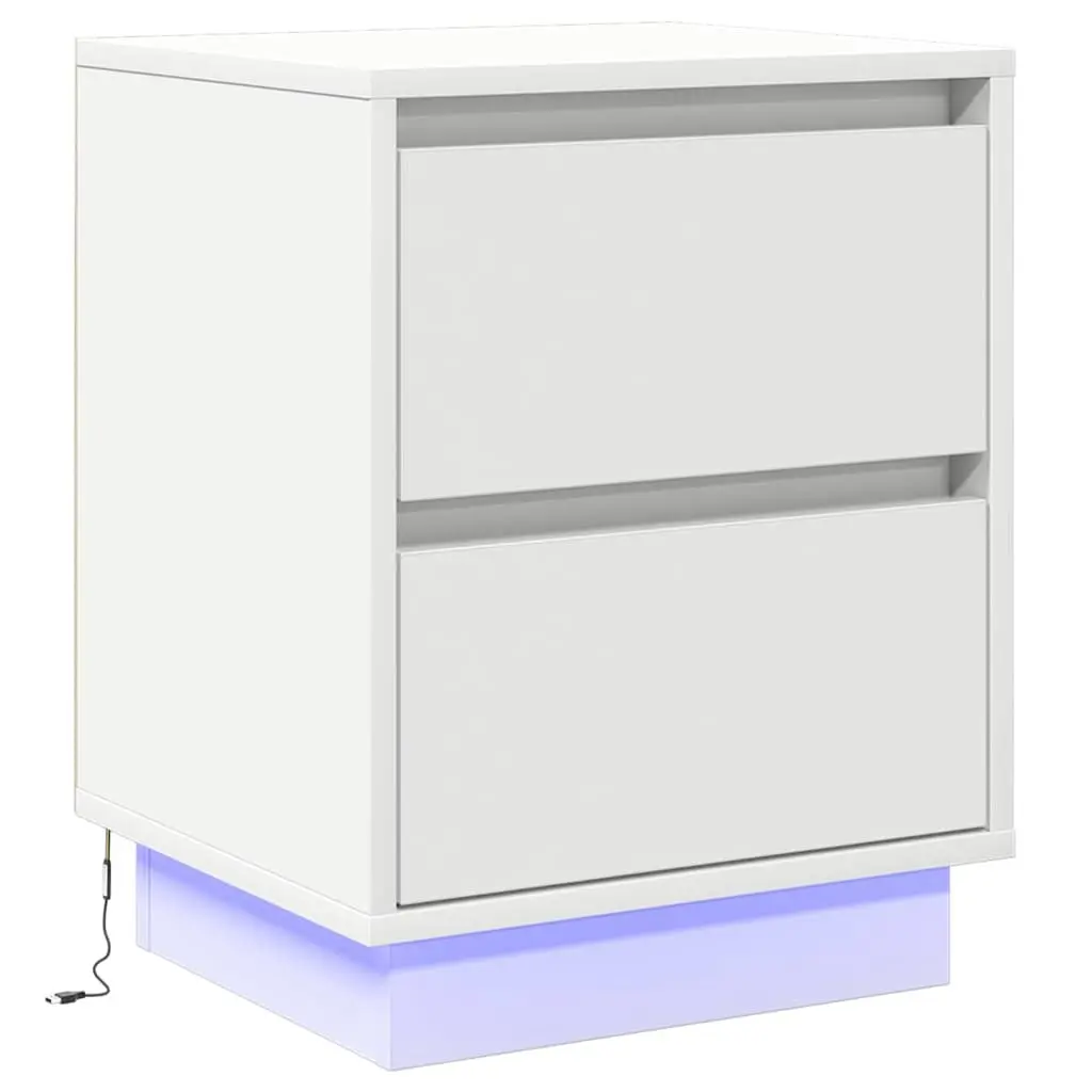 Bedside Cabinet 2 pcs White Bedside Table Nightstand with LED String Lights