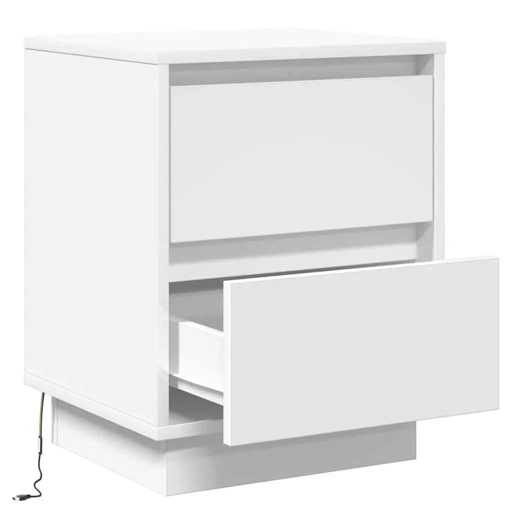 Bedside Cabinet 2 pcs White Bedside Table Nightstand with LED String Lights