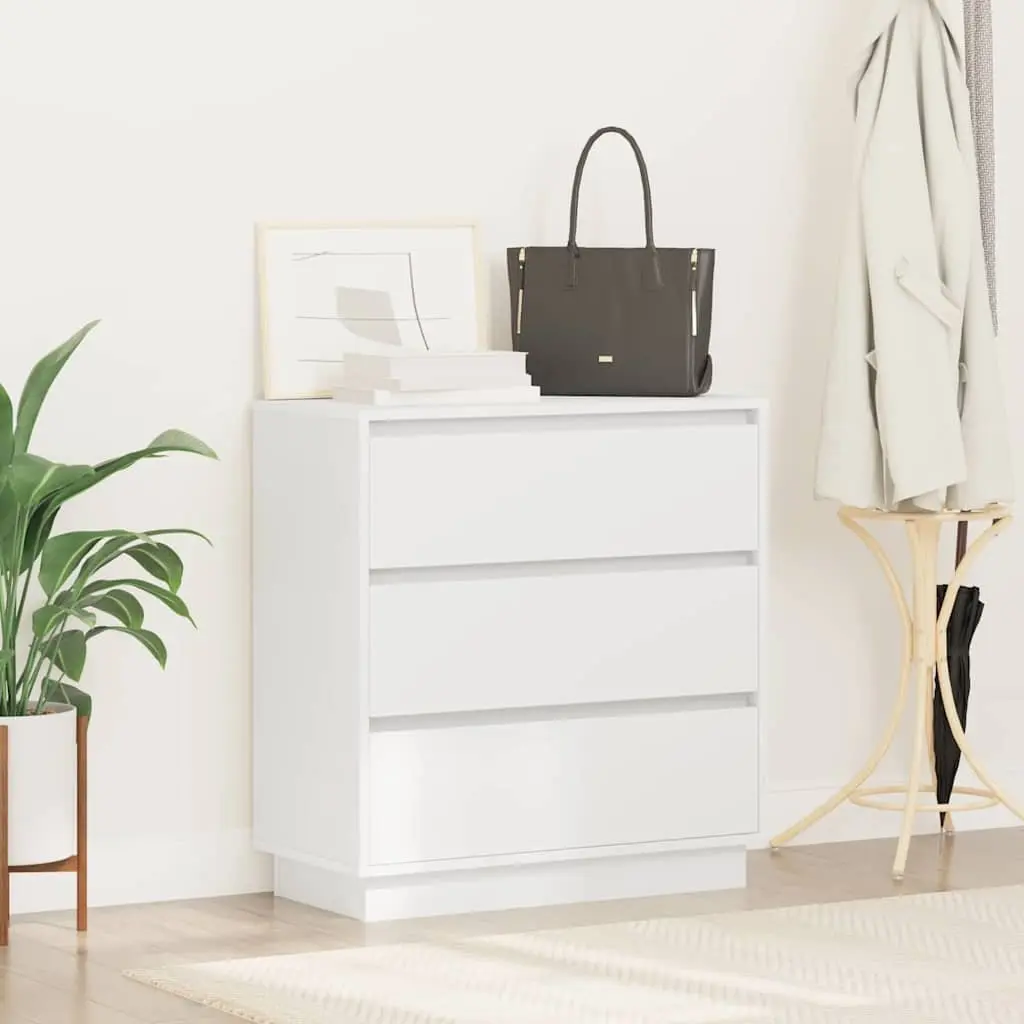 Bedside Cabinet White Engineered Wood Nightstand Compact Storage Table 71cm