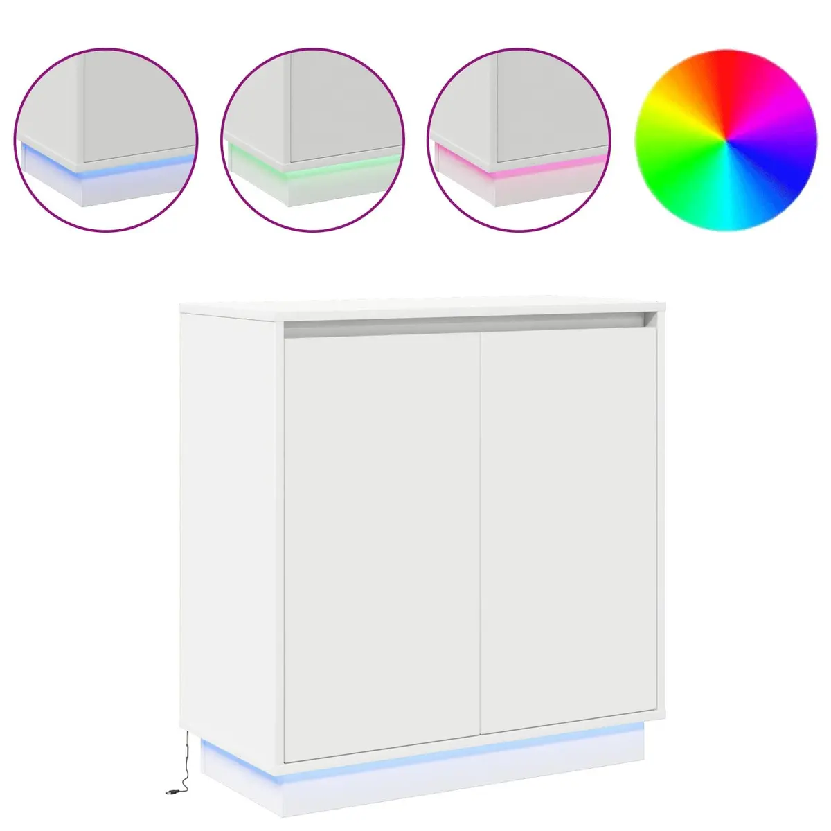LED Sideboard Cabinet White 71x34.5x75cm RGB Lighting Engineered Wood Storage