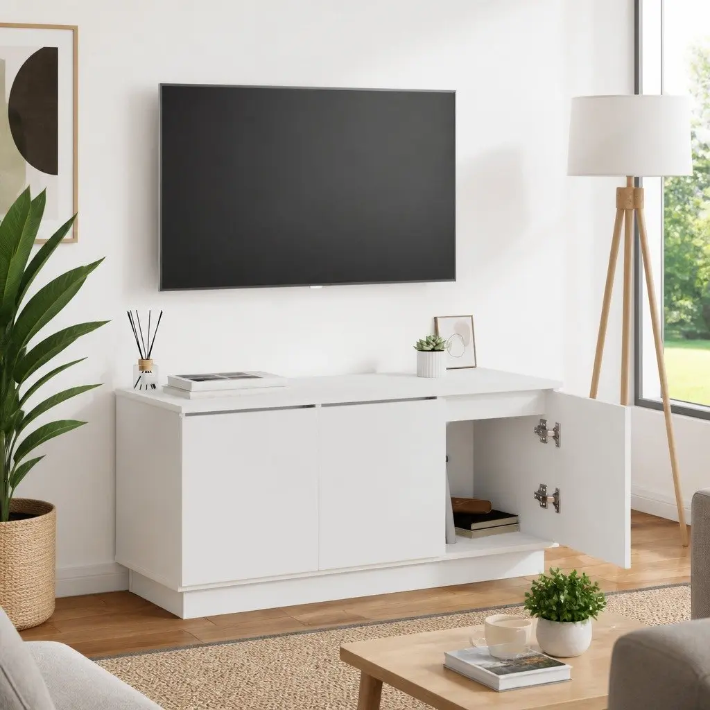 White TV Cabinet 100x38x49cm for Easy Setup