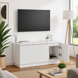 Compact White TV Cabinet 100x38x49cm for Easy Setup