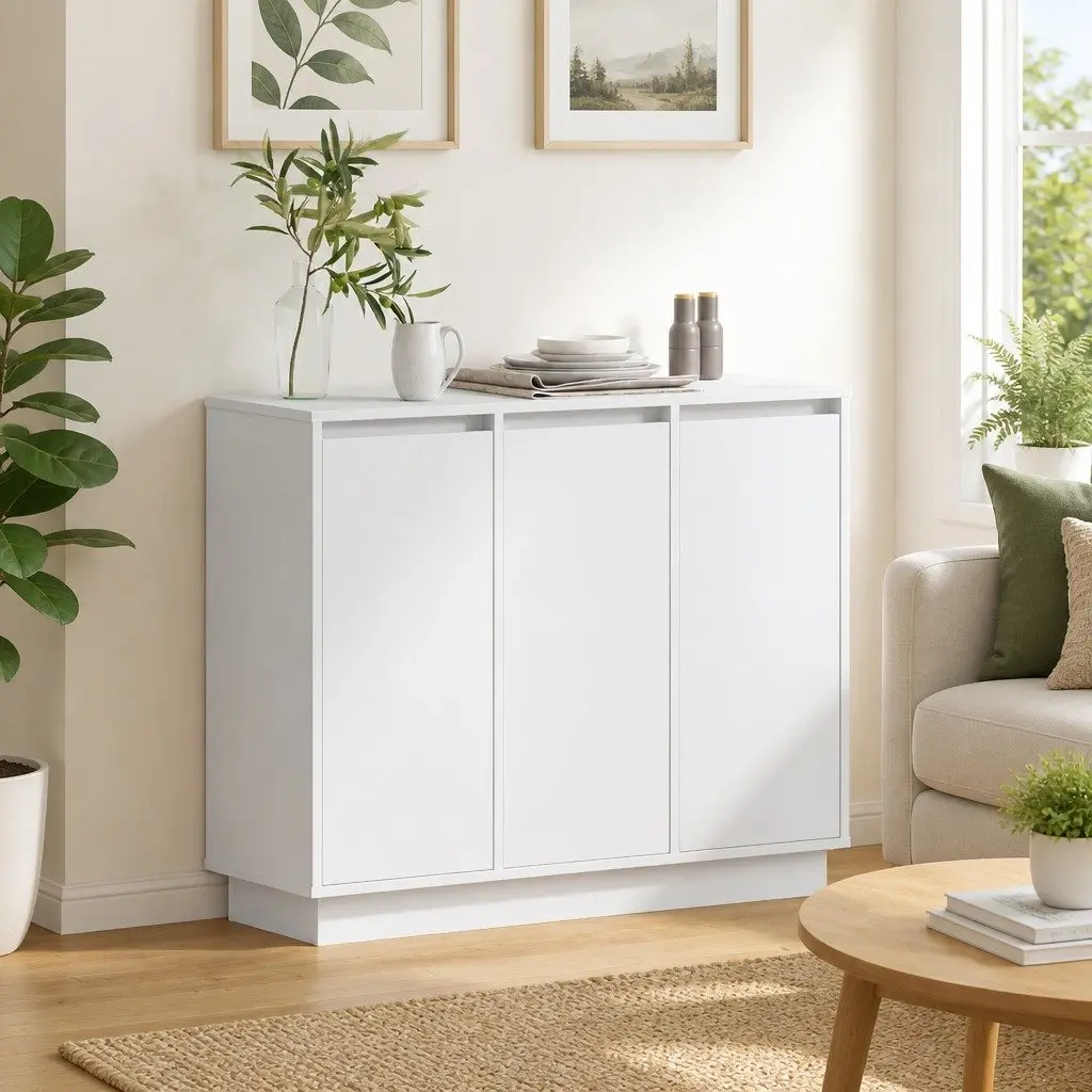 LED Sideboard White 90 x 32 x 75 cm Modern Storage Cabinet with Integrated LED Lights