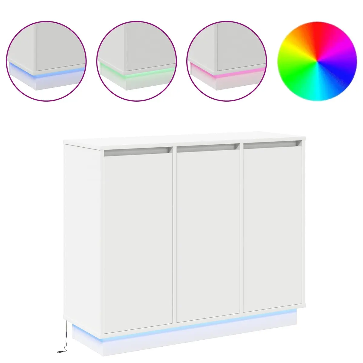 LED Sideboard White 90 x 32 x 75 cm Modern Storage Cabinet with Integrated LED Lights