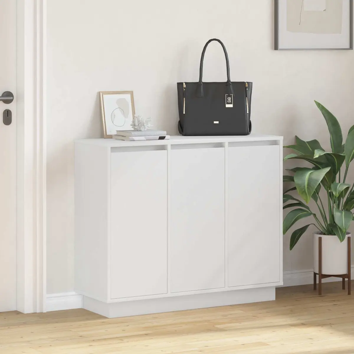 LED Sideboard White 90 x 32 x 75 cm Modern Storage Cabinet with Integrated LED Lights