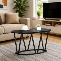 Compact Black Oak Oval Coffee Table - Modern Style