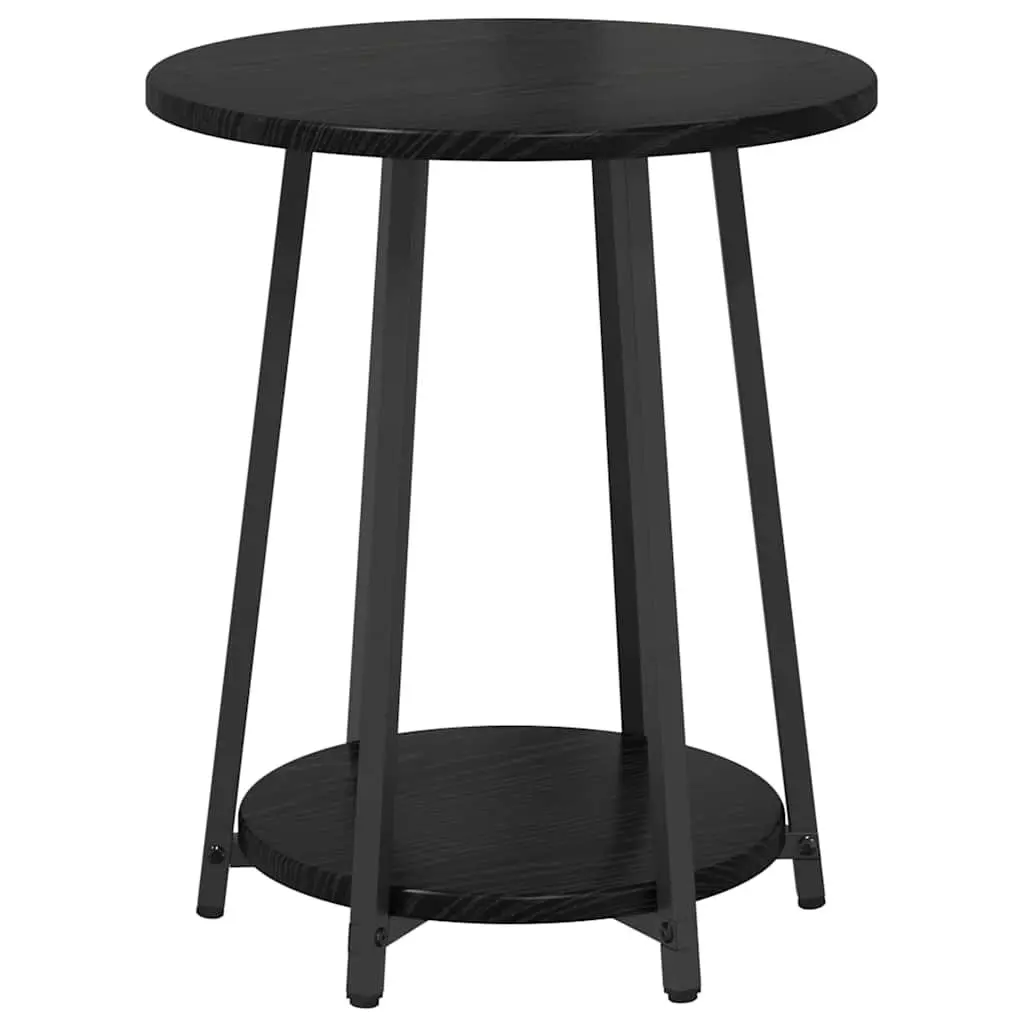 Side Table Set with Shelf 2 Pieces Black Modern Industrial Round Accent End