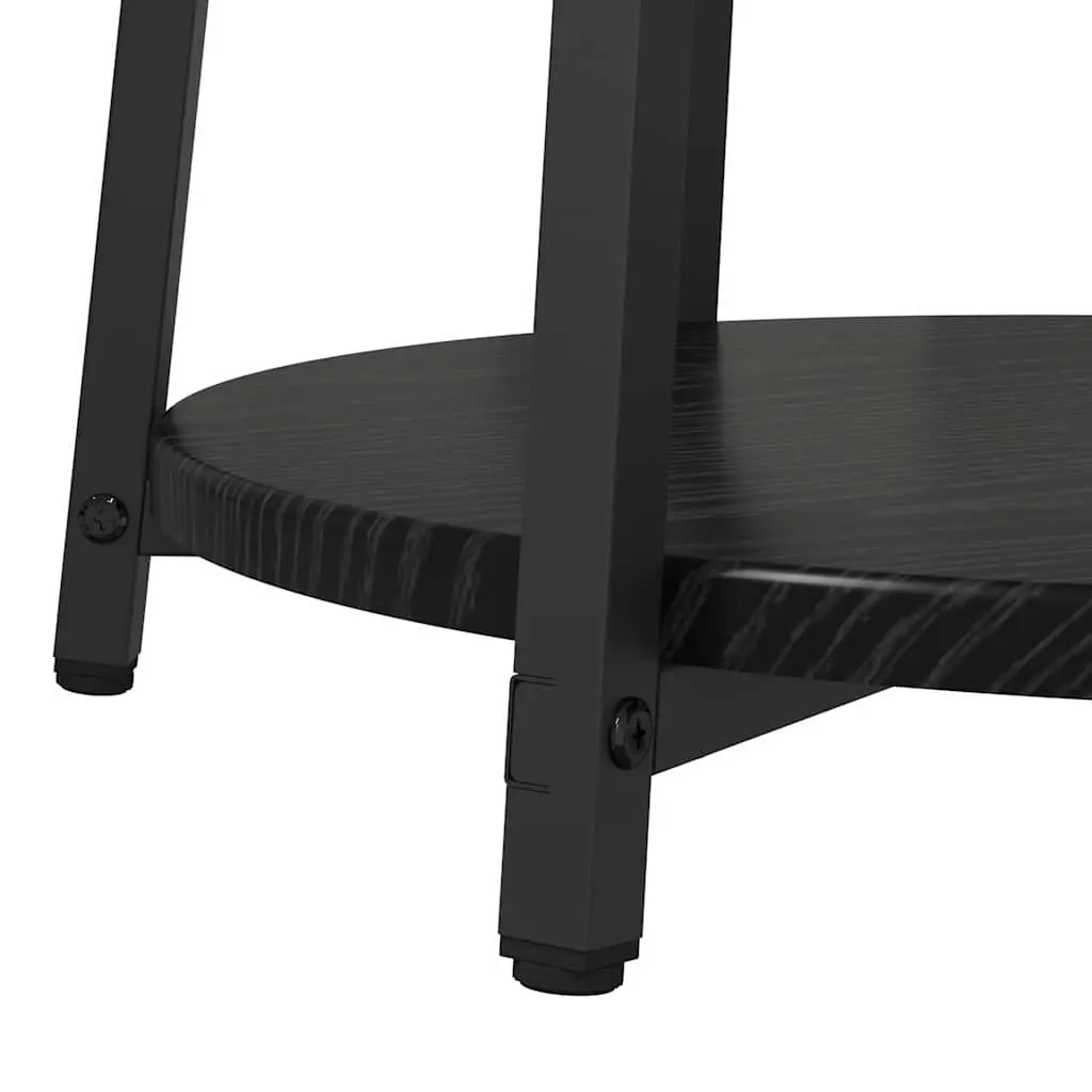 Side Table Set with Shelf 2 Pieces Black Modern Industrial Round Accent End