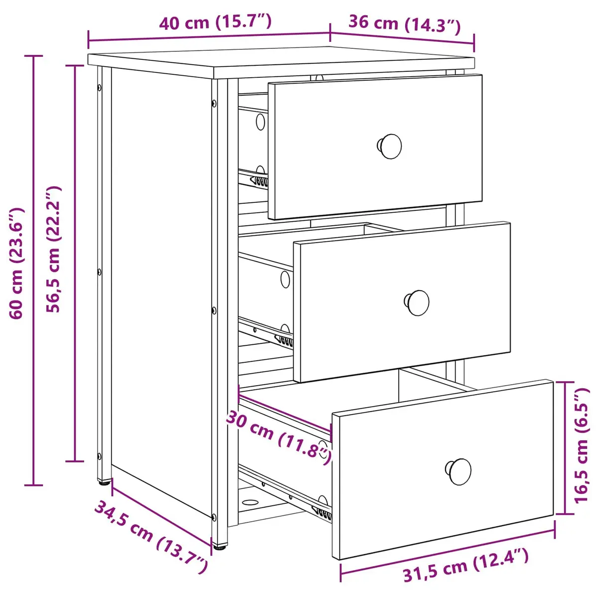 Bedside Cabinet Brown 40 x 36 x 60 cm Storage Drawer 2 Piece