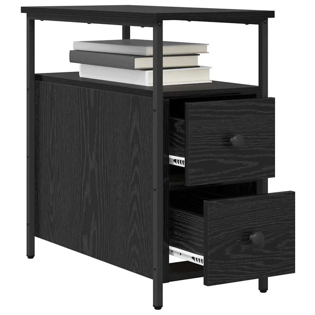 Bedside Cabinet Black 30 x 60 x 60 cm 2 Pieces Storage Shelf Drawer