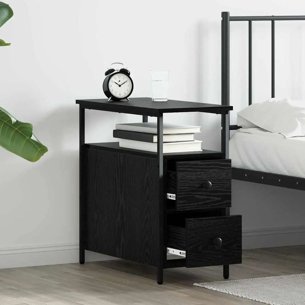Bedside Cabinet Black 30 x 60 x 60 cm 2 Pieces Storage Shelf Drawer