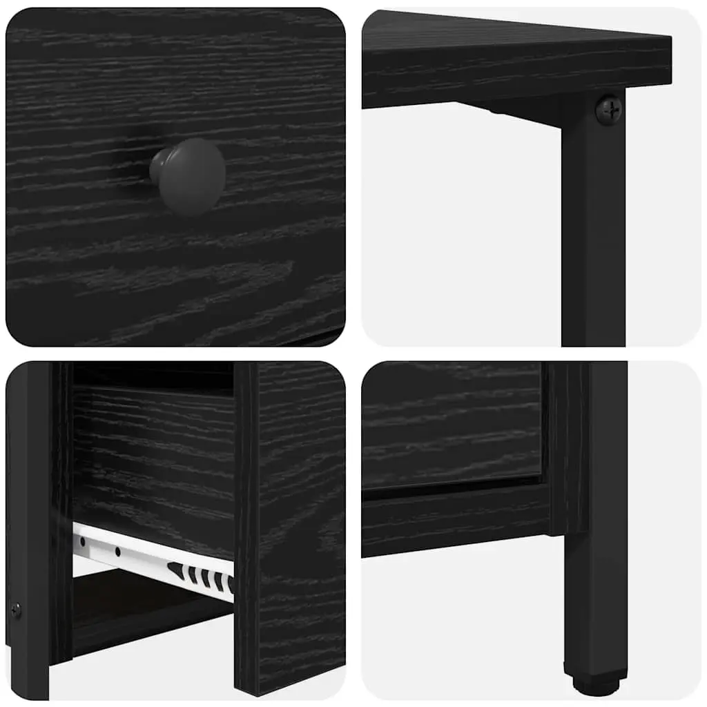 Bedside Cabinet Black 30 x 60 x 60 cm 2 Pieces Storage Shelf Drawer