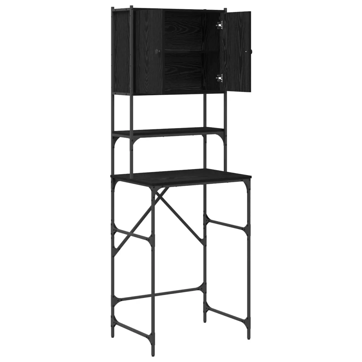 Washing Machine Cabinet Storage Unit Laundry Organizer Black Oak 68x48.5x194cm