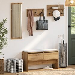 Hallway Furniture Set Storage Bench Mirror Coat Racks Entryway Organiser Brown