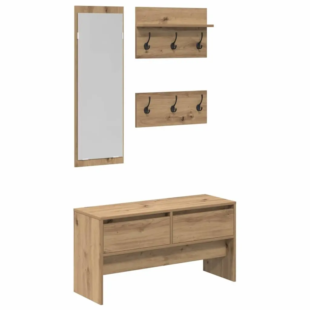 Hallway Furniture Set Brown Storage Bench Mirror Coat Racks Entryway Organiser