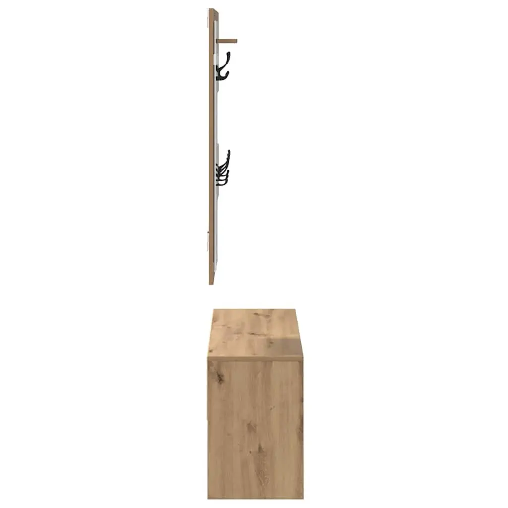Hallway Furniture Set Brown Storage Bench Mirror Coat Racks Entryway Organiser