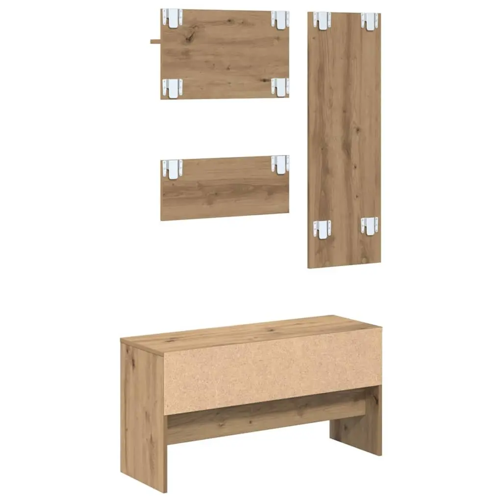Hallway Furniture Set Brown Storage Bench Mirror Coat Racks Entryway Organiser