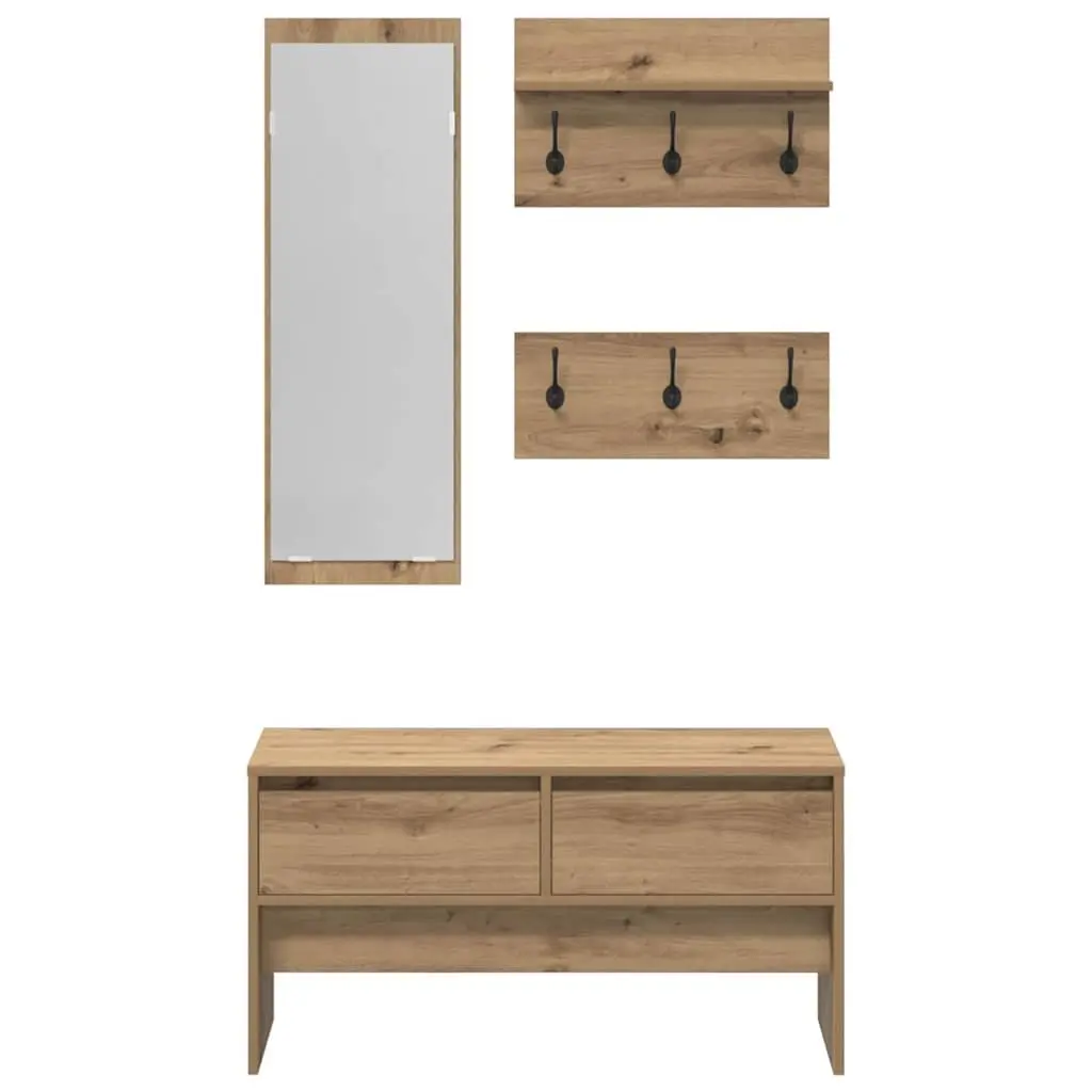 Hallway Furniture Set Brown Storage Bench Mirror Coat Racks Entryway Organiser