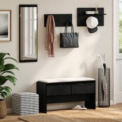 Hallway Furniture Set 4 Piece Storage Bench Mirror Coat Racks Black Oak Entryway
