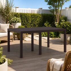Outdoor Garden Table Rectangular Dining Poly Rattan Brown 150 x 100 x 73 cm