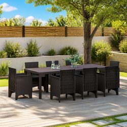 Garden Dining Table Rectangular Outdoor Furniture Brown Poly Rattan Steel Frame