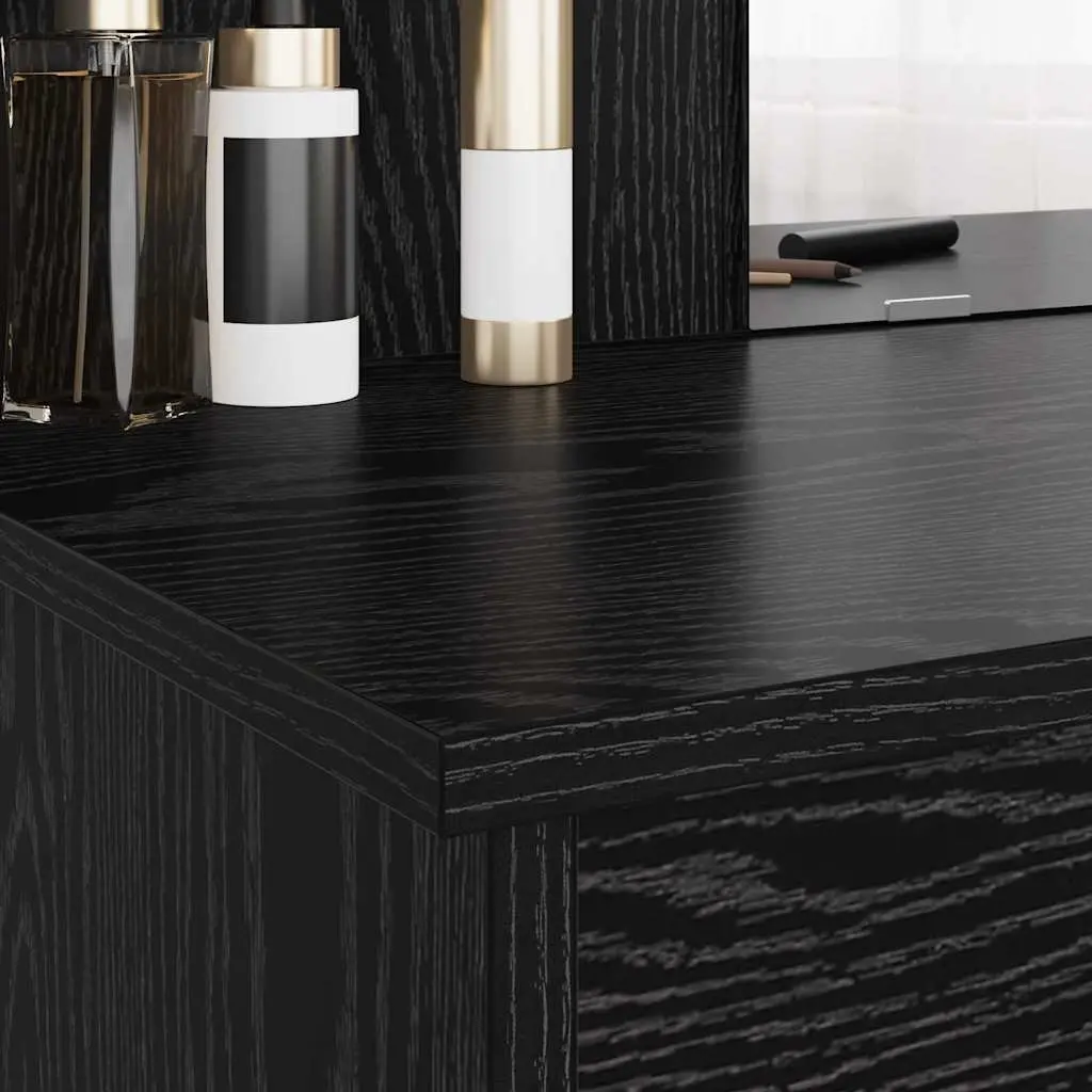 Dressing Table Black 96cm with Mirror Spacious Drawers and Shelves