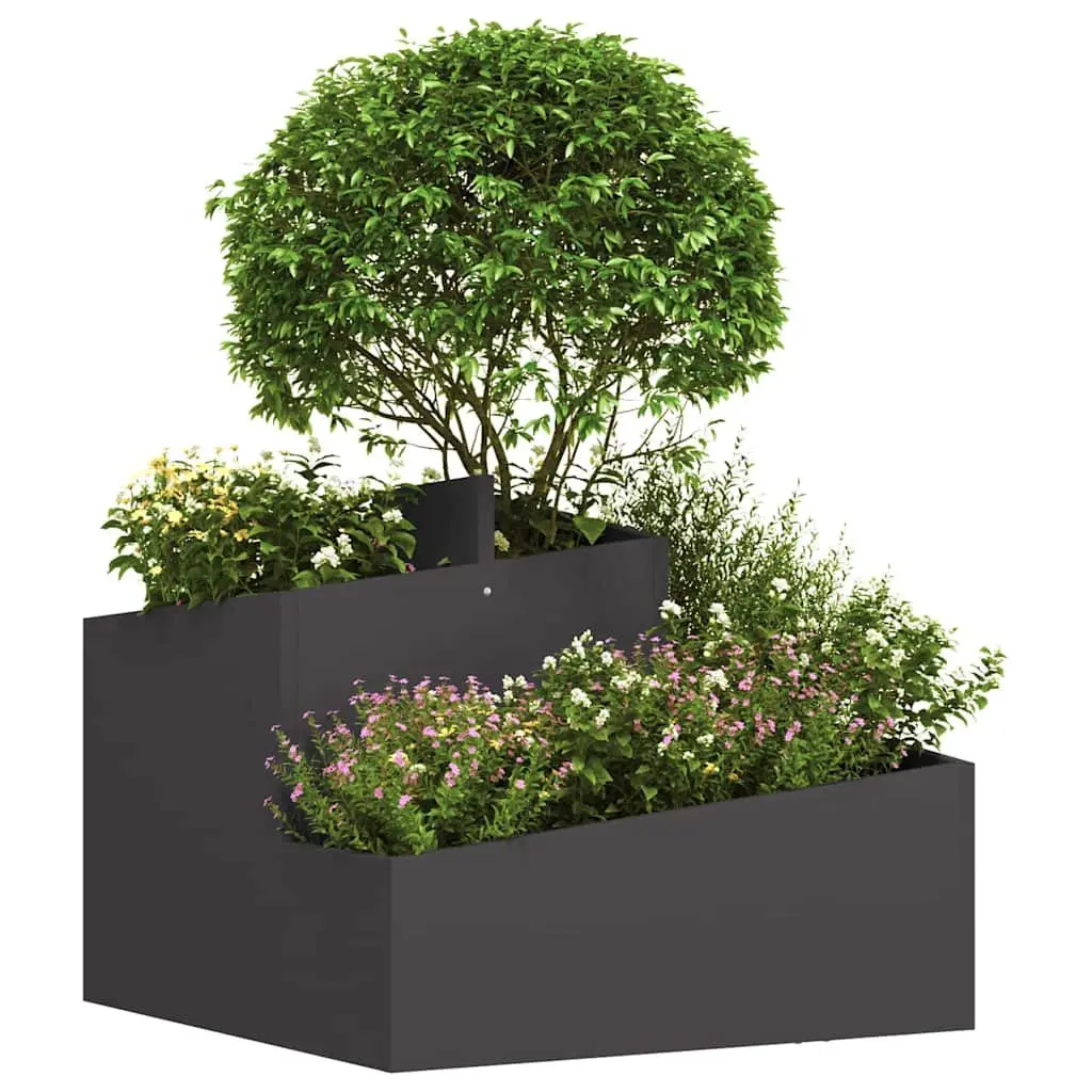 Garden Planter Black 60x60x50cm Metal Outdoor Flower Pot Raised Bed