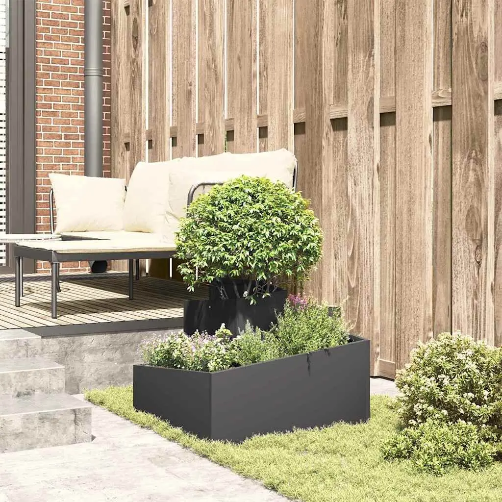Garden Planter Black 60x60x50cm Metal Outdoor Flower Pot Raised Bed