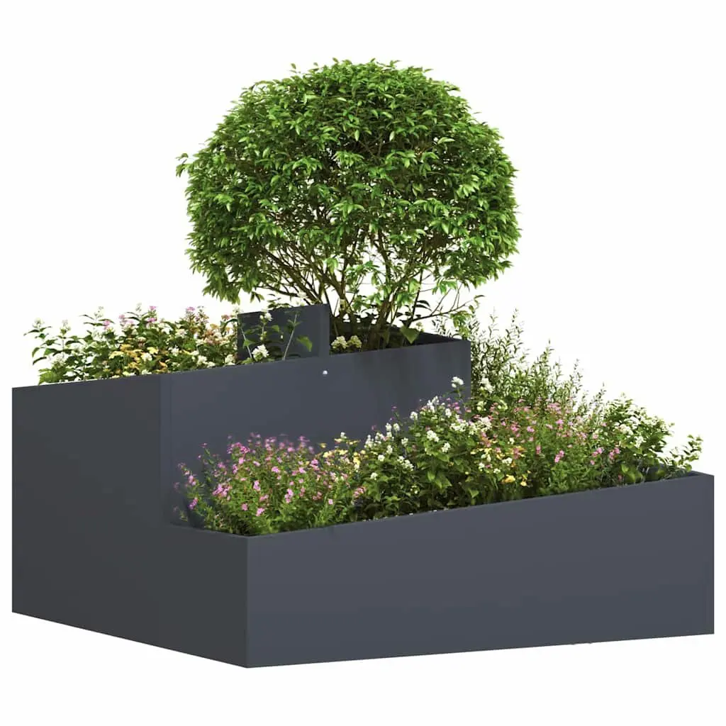 Garden Planter Anthracite 80x80x50cm Metal Outdoor Raised Bed Contemporary